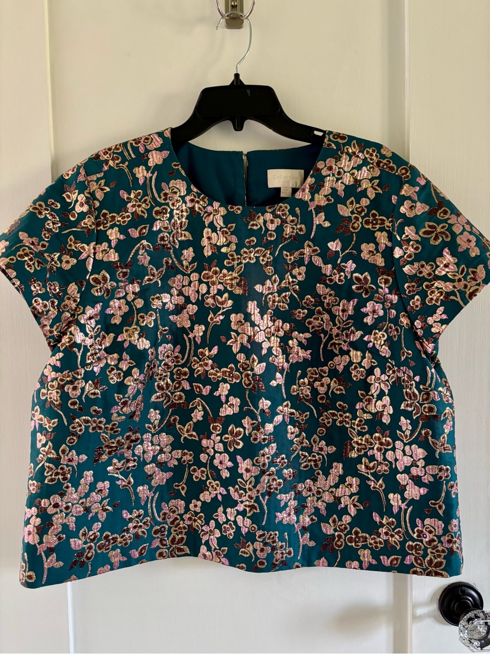J. Crew Metallic Floral Jacquard Top—Sz XXL